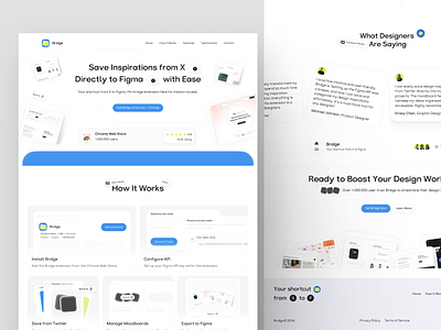 Bridge - Chrome Extension Landing Page bento card clean extension feature figma footer hero landing page minimalist review testimonial ui uiux ux web design