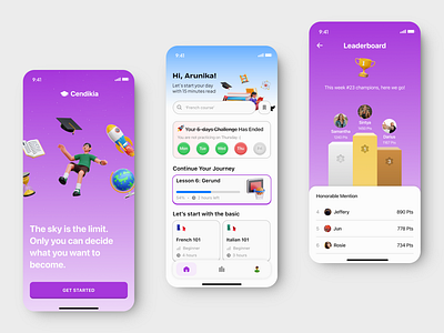 Cendikia - e-Learning Exploratory UI Design academic app appdesign design duolingo e learning education gamification interface mobile mobile design ui ux