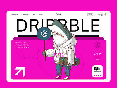 Dribbble 15th anniversary design dribbble graphic design illustration landig page minimalism shark ui