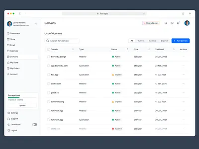 Domain list UI domain list domains list ui product desig saas list saas table table design table ui table ui design ui design