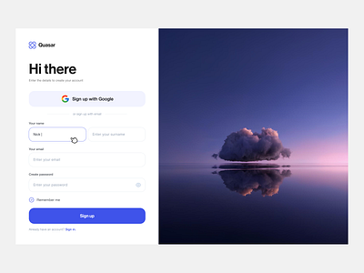 Sign up Page account clean create account form input log in login login form minimal modern register sign in sign up signup split screen ui web app web design website welcome screen