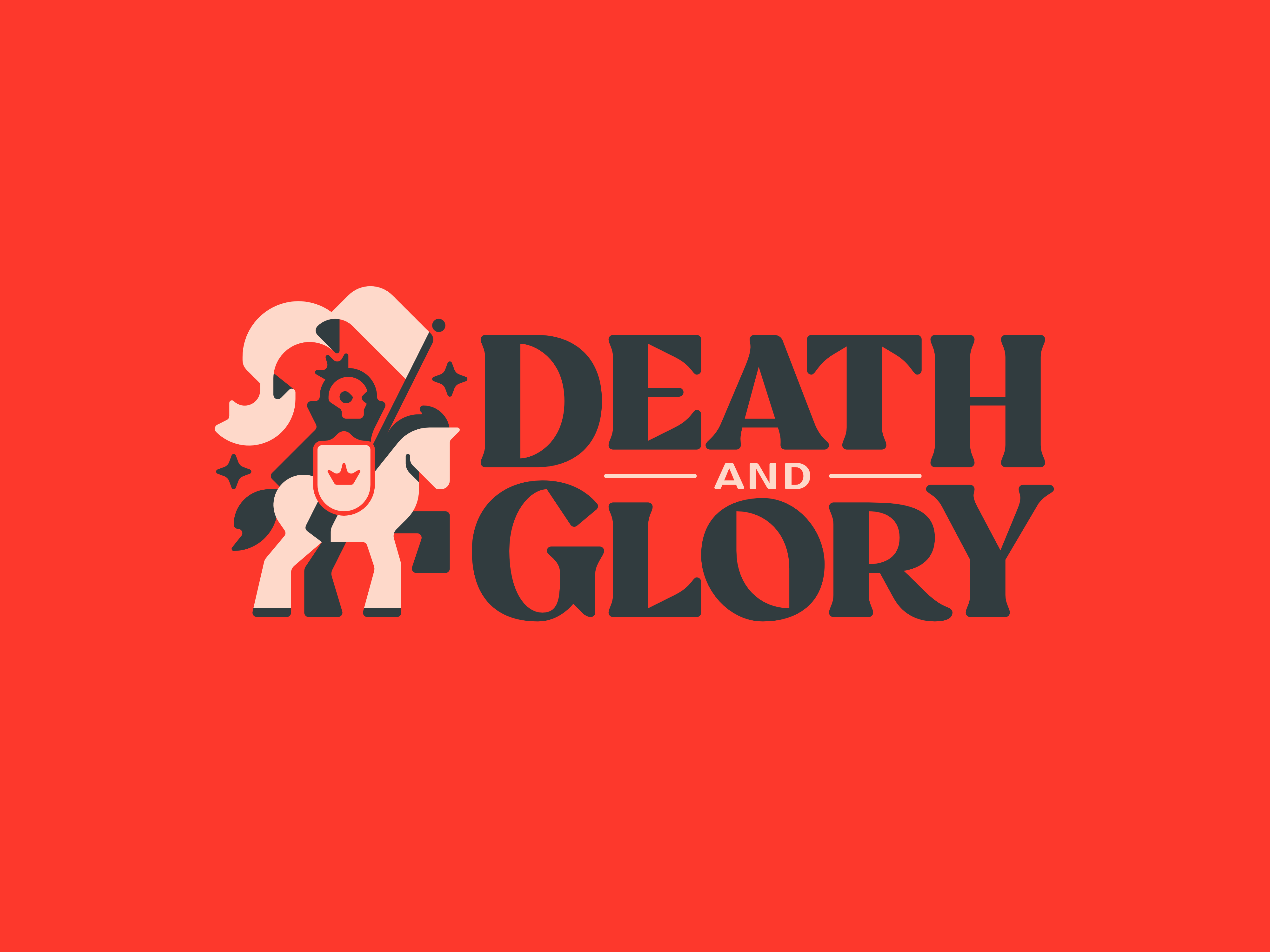 Logo of a medieval knight on horseback, holding a banner and shield, with a skull mask