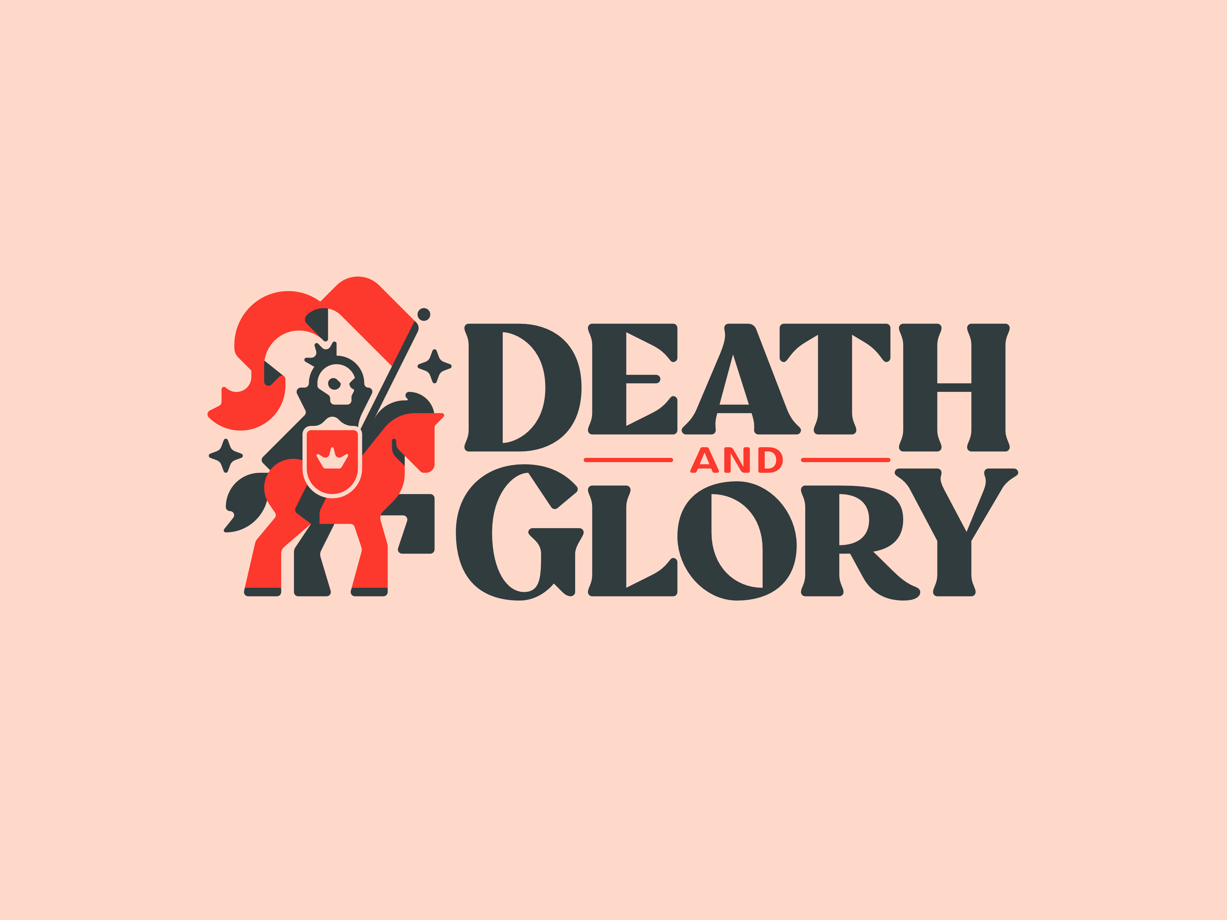 Logo of a medieval knight on horseback, holding a banner and shield, with a skull mask