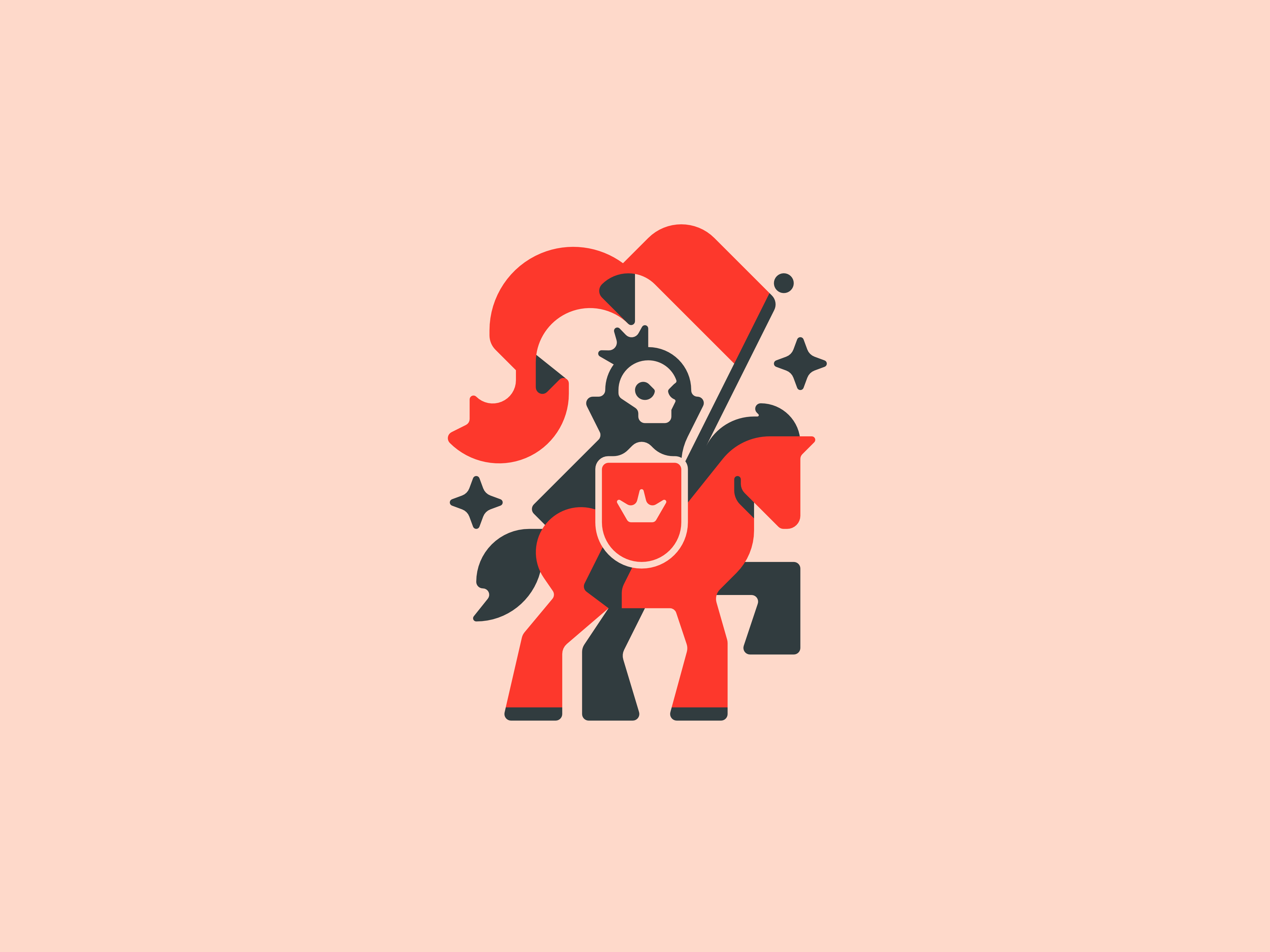 Logo of a medieval knight on horseback, holding a banner and shield, with a skull mask