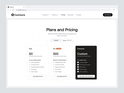 Cashbank - Pricing Page animation b2b clean dipa inhouse finance fintech modern pricing pricing page saas startup web design website