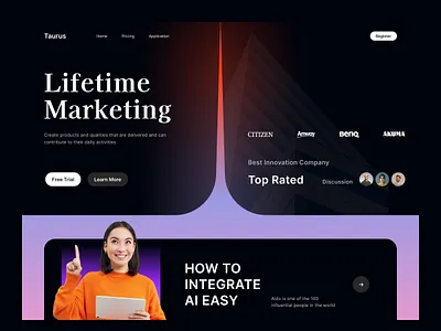 Taurus - For Liftime Marketing Website ads agency brand branding business clien company website dark header home page marketing promotion startup supitar ui user interface ux visual web page website