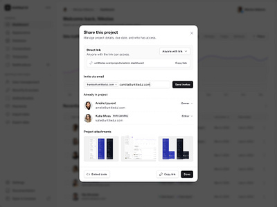 Share this project — Untitled UI design system figma figma design system invite invite modal minimal modal pop over pop up popover popup product design saas ui design ui kit ui library user interface user management
