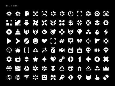 Solid signs abstract alien asset character cyber design digital flat game geometric glyph graphic design icon one color robot sci fi set skull vector