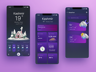 Weather App UI mobile design 3d figma mobile app ui uidesign