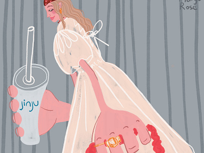 jinju advertising advertisingillustration bag blue brand identity branding coffee to go concept art drawing dress drink editorial fashion funky girl illustration magazine outfit sketch woman