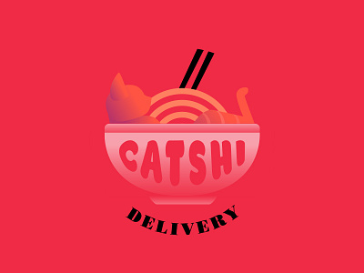 Catshi Sushi Delivery Logo brand branding cat chopsticks delivery gradient logo logotype noodle plate sticks
