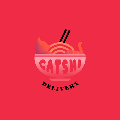Catshi Sushi Delivery Logo brand branding cat chopsticks delivery gradient logo logotype noodle plate sticks