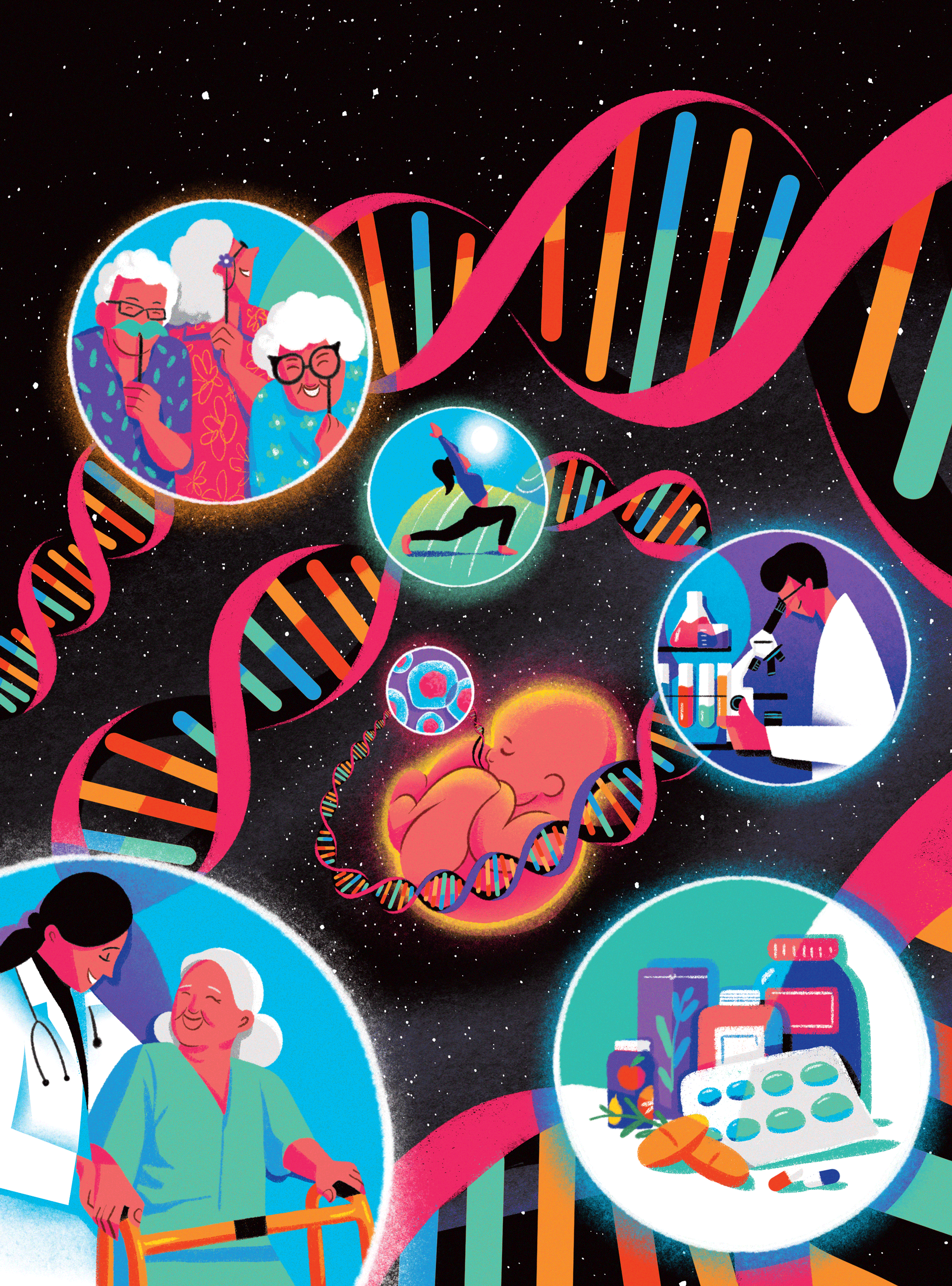 LONG-LIFE - FROM ROOTS TO TIP bloomberg businessweek vietnam digital painting dna editorial illustration healthy ideation illustration long life magazine science