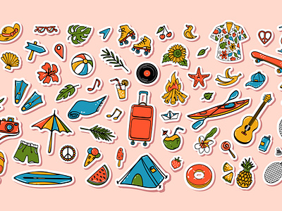 Summer Adventures Doodle Stickers, Resort & Vacation Theme activities adventures beach camping diary doodle hand drawn illustration journal leisure memories objects resort scrapbook seaside stickers summer summertime trendy vacation