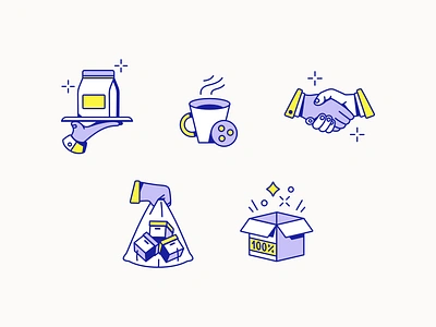 Product Packaging Illustrations box cute food hand hands handshake icon set iconography icons illustration line line art line icons package packaging stickers vector waiter