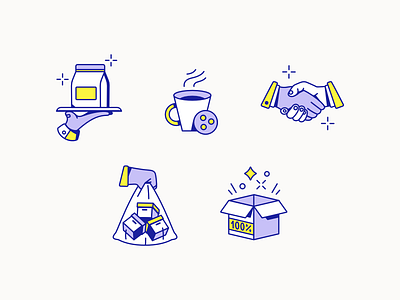 Product Packaging Illustrations box cute food hand handshake icon set iconography icons illustration line line art line icons package packaging stickers ui vector waiter