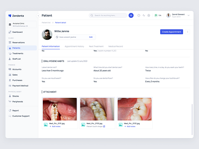 Zendenta - Patient Detail Information for SaaS Dental Clinic clinic dental dentist detail patient document ehr emr healthcare hospital management medical record patient information product design saas saas dental saas design ui ux web app web design