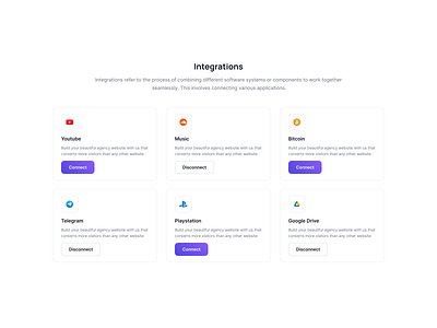 Three column Integration Card with CTA design graphic design logo ui ui block