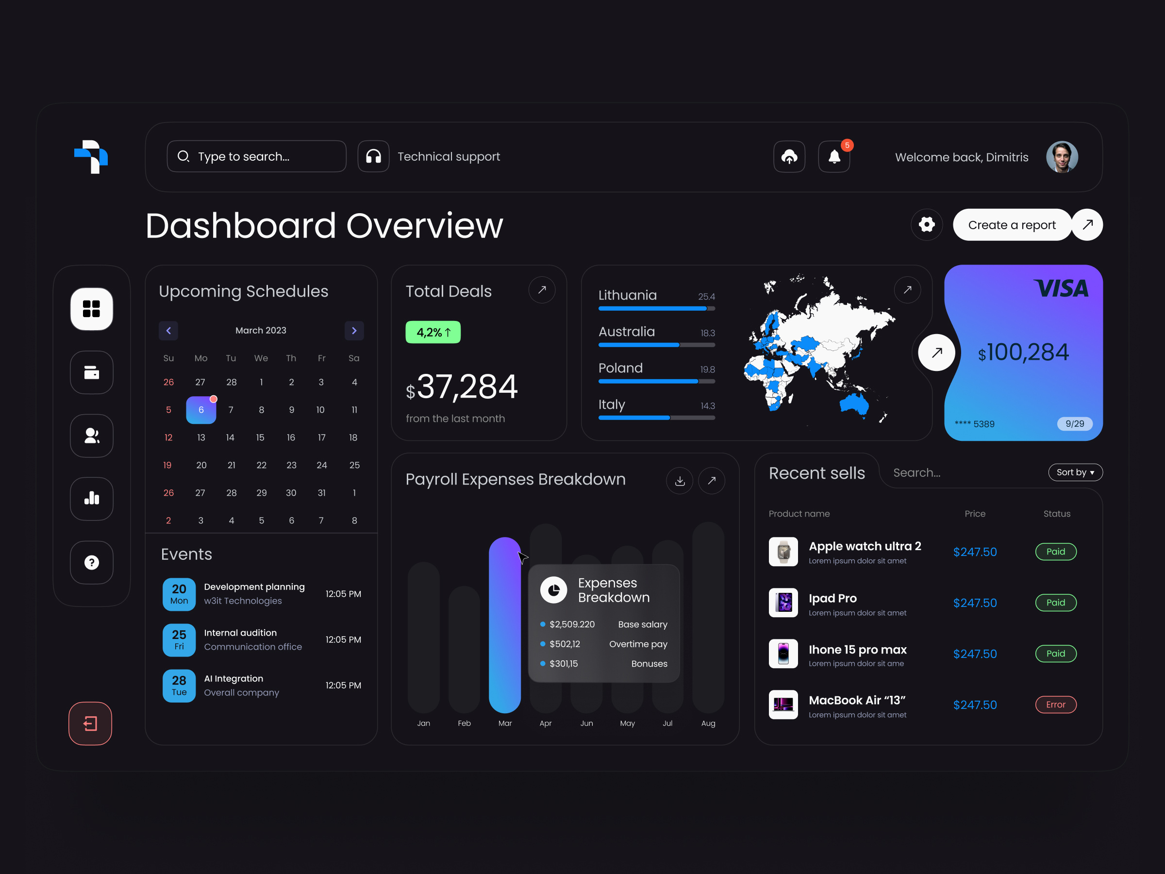 Example of Dashboard Overview Interface