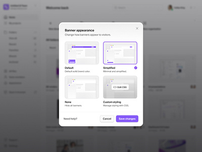 Banner appearance modal — Untitled UI checkbox figma modal modern pop up popover popup product design purple saas settings ui ui design ui library user interface