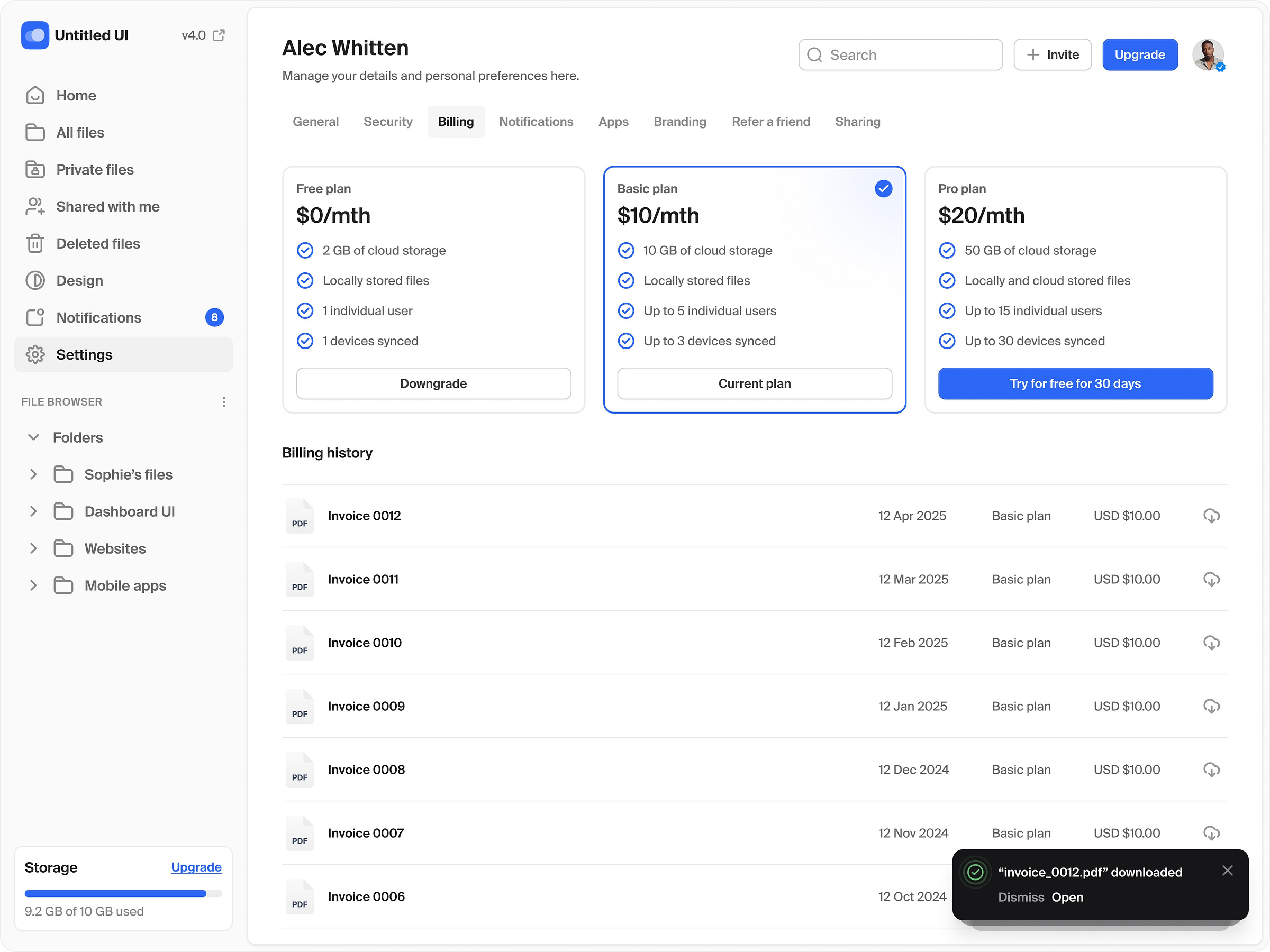 Plans & billing settings — Untitled UI by Jordan Hughes® on Dribbble