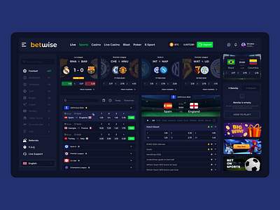 Betwise - Sports & Casino UI betting bettingapp bettingui casino darkmode dashboard design digitaldesign gambling interactive intuitivedesign moderndesign realtimeupdates sports sportsbetting ui userexperience userinterface ux webdesign