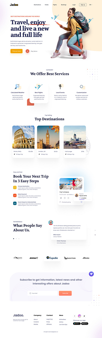 Travel Page Landing Page UI animation graphic design logo ui