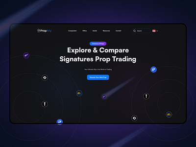 PropAlly / Prop Firms Comparator / UX/UI Design branding comparator finance future landing page minimalistic space trading tradingchallenges ui uxui webdesign website