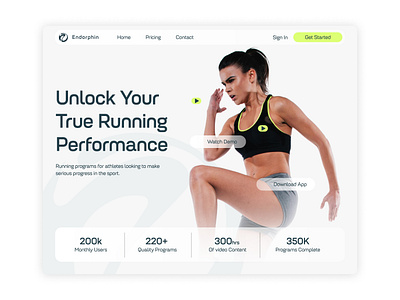 Running Website UI active fitness heading hero home running sunscription ui ui design ux web web design web layout website yellow