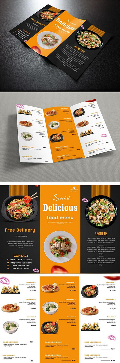 Food Menu Trifold Brochure Design. 3d animation banner branding design flyer graphic design illustration logo motion graphics poster ui vector