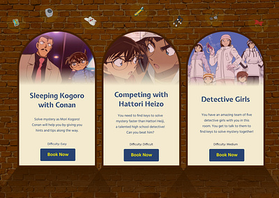 Detective Conan Escape Room Page ui uiux ux web design