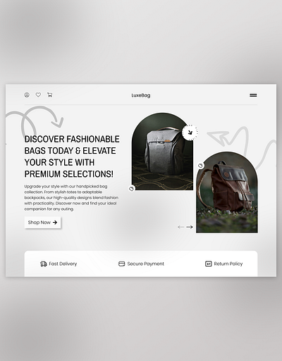 LuxeBag - Premium Bag Collection Landing Page Design clean layout e commerce design fashion bags landing page modern design online shopping premium products responsive design user experience user interface uxui design web design