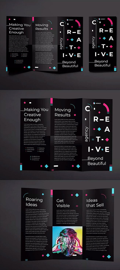 Creative Agency Trifold Brochure Design. 3d animation banner branding design flyer graphic design illustration logo motion graphics poster ui vector