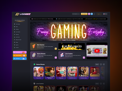 LodoBet Web App dark gaming ui