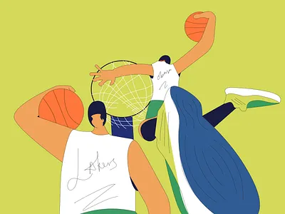 Clash on the court art basketball clash court design drawing flat graphic green illustration illustrator shots sport vector work