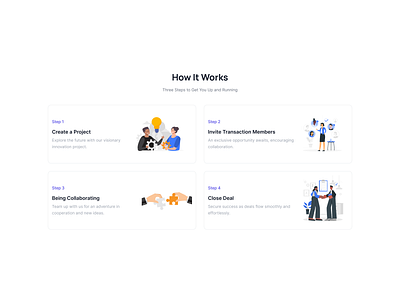 How it works cards with illustrations design hero section ui ui block webdesign