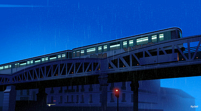 Metro city drawing illustration light neon paris poster rain travel voyage