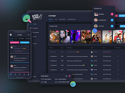 Bada bing, Bada boom... Bada Sing! cleanui communicationtool dailyui darkmode darkui dashboarddesign dashboardui graphic design history hostroom karaoke loungedesign mobileapplication sing singasong ui uiux videomeeting virtualmeeting webapplication