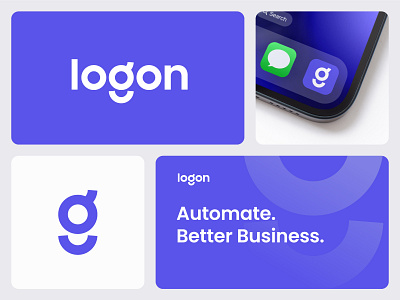 Logon: Automation Solution app automation branding design graphic design layout letter logo minimalist modern purple saas simple tech technology typography wordmark