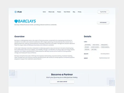 Ulak - Partner Detail Page become a partner corporate design details financial services landing page partner partnership detail partnership page partnersip ui