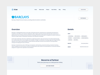 Ulak - Partner Detail Page become a partner corporate design details financial services landing page partner partnership detail partnership page partnersip ui