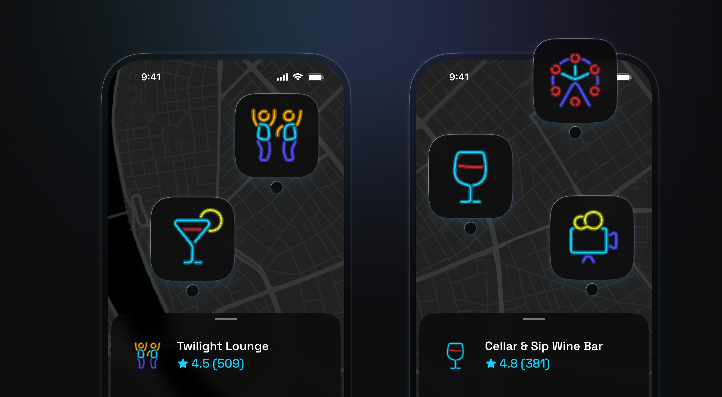 Neon icons for dark mode app design dark mode graphic design icon pack icons mobile app design vector web design