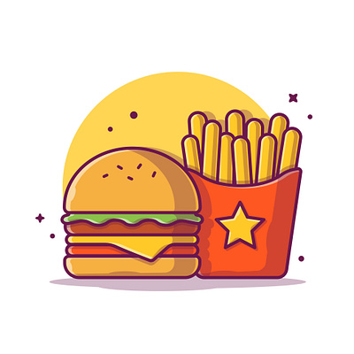 Burger With French Fries Cartoon Vector Icon Illustration design