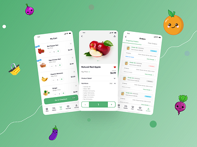 Grocery App apps appscreens cart color design dribble fruits grocers grocery groceryapp items onlineshopping typography ui uidesign uiux userinterface ux uxdesign vegetables