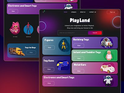 Landing page for selling toys 3d animation graphic design ui