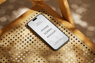 iPhone 15 Pro Mockup Set app apple application chair device furniture graphic design iphone minimalist mockup phone pro rattan screen showcase site template web