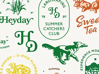 Heyday Organic Branding brand strategy branding carefree character design club community friendly golden retriever identity illustration iowa logo mascot design monogram organic playful summer branding tagline usa visual identity
