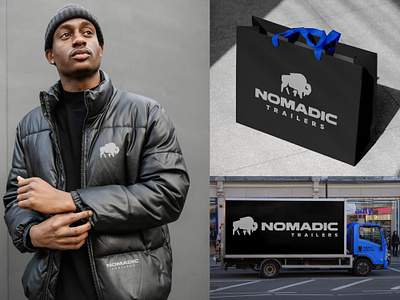 Nomadic Trailers Brand animal bag bison brand buffalo jacket logo packaging power symbol trailer truck