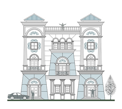 Modern classic house 032 (Vector scaled Technical drawing) architect