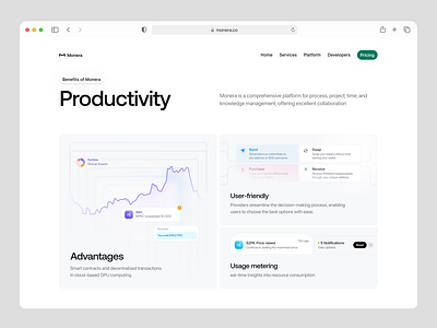 Monera - SaaS Landing Page chart landing page clean landing page crypto landing finance fintech fintech landing page framer framer landing page graphics graphs landing page mockup mockup landing page product saas saas landing page template ui ux web app